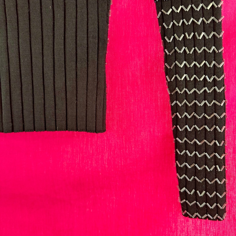 Black Beaded Ribbed Knit Long Sleeve Sweater Glam Party Belldini Small - Picture 8 of 17